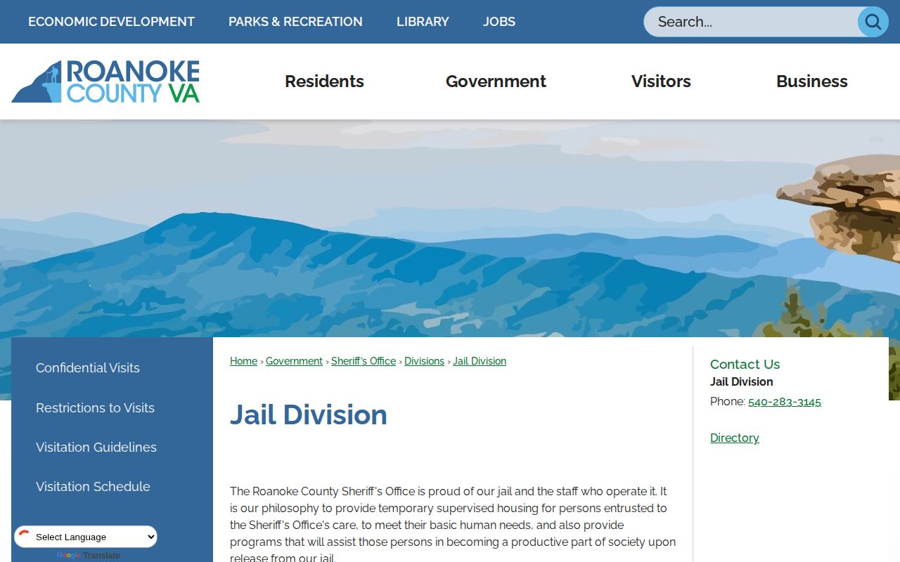 Official Roanoke County Jail Division page