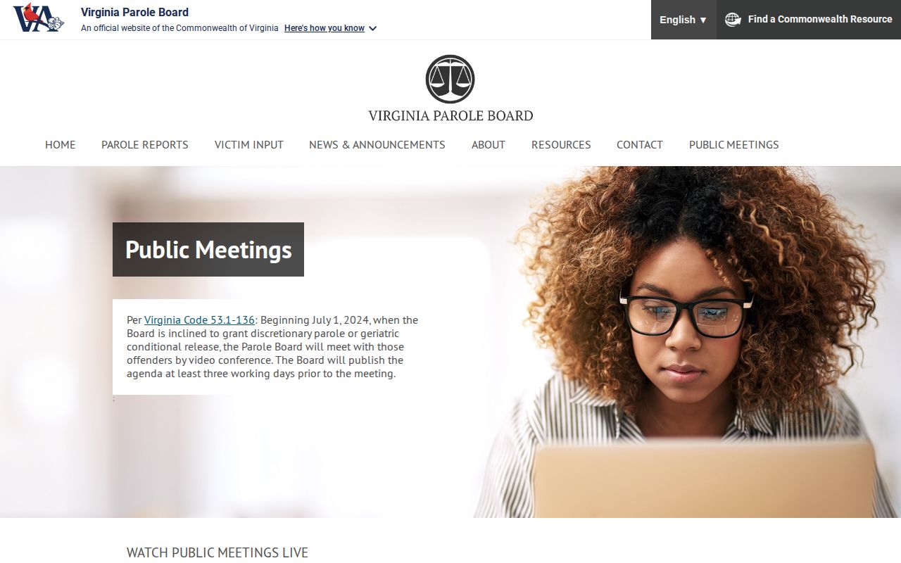 Virginia Parole Board meeting records for a Roanoke County parole review