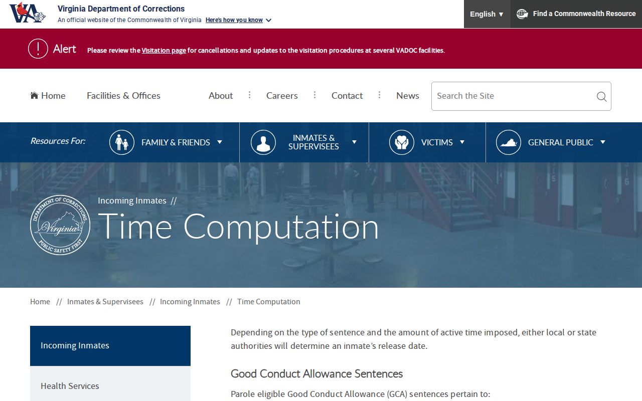 VADOC time computation factors for a Roanoke County projected release