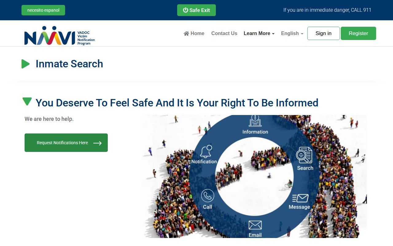 Roanoke County state release notification search through VADOC NAAVI